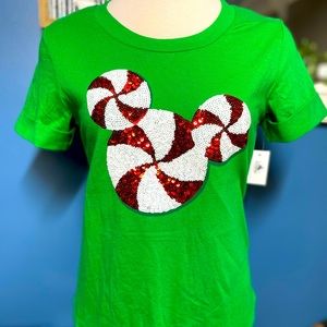 NWT Disney Minnie Mickey Mouse Christmas Sequin Ears Tee